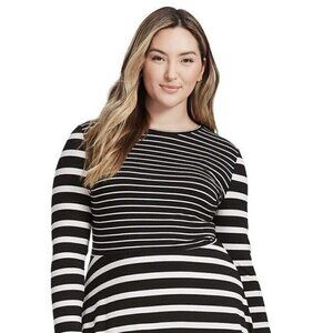 Loft Sz 4 Mixed Striped Jersey Knit Fit and Flare s Dress A Line Black Off White